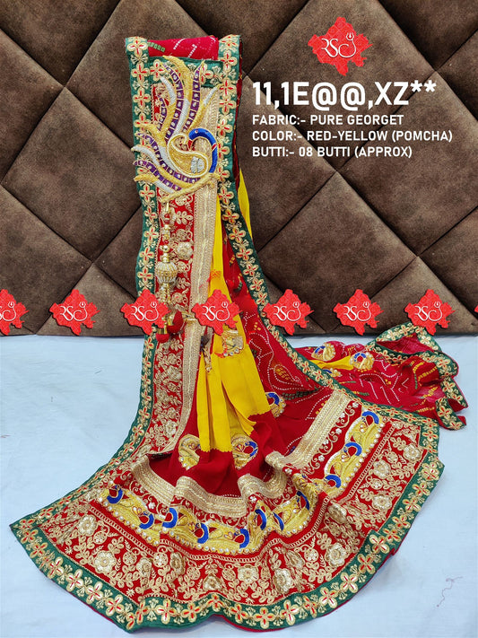 Beautiful Designer Rajasthani BelButti Broch Pure Georget Marwadi Odhna Chunri - ranisatiyacreation