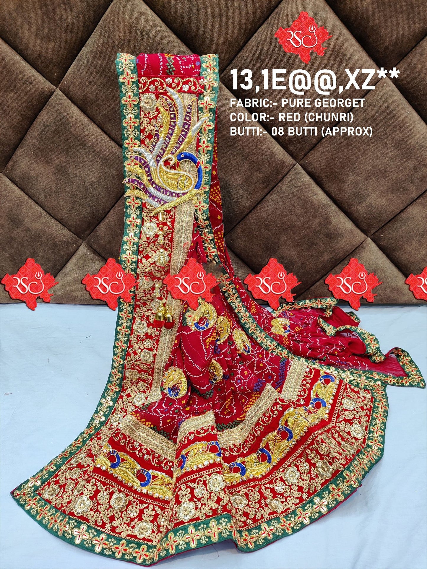 Beautiful Designer Rajasthani BelButti Broch Pure Georget Marwadi Odhna Chunri - ranisatiyacreation