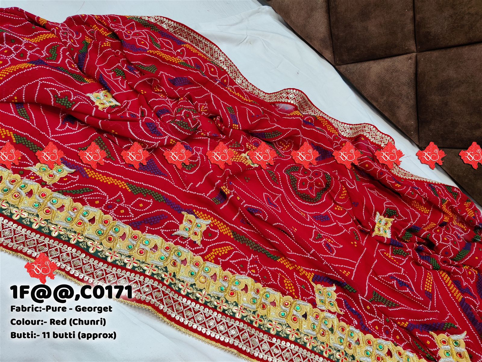 Ranisatiya Marwadi Bandhej Pure Georget/Pure Ojaria/Ghatchola with Bell Butti Open Odhna. - ranisatiyacreation