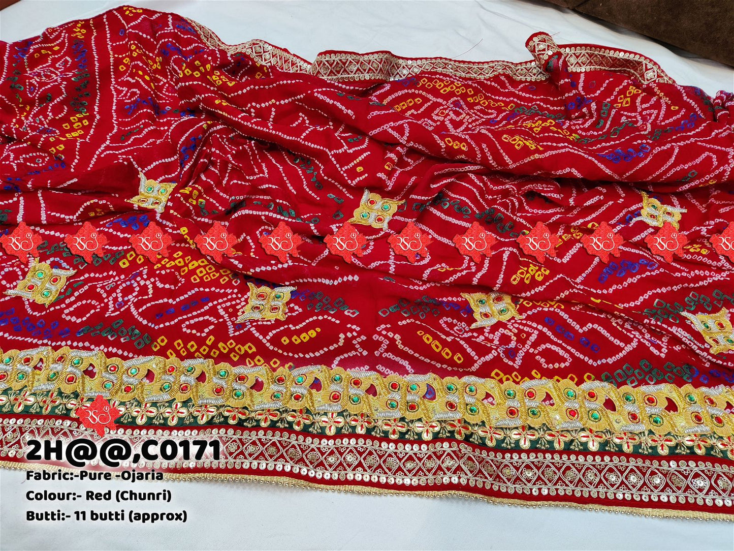 Ranisatiya Marwadi Bandhej Pure Georget/Pure Ojaria/Ghatchola with Bell Butti Open Odhna. - ranisatiyacreation