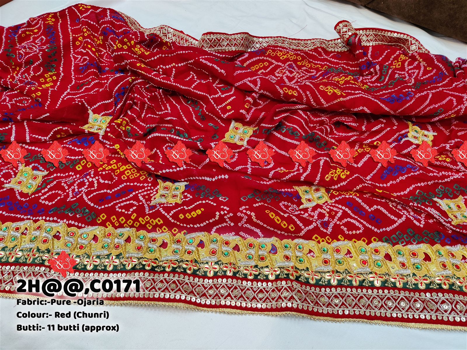 Ranisatiya Marwadi Bandhej Pure Georget/Pure Ojaria/Ghatchola with Bell Butti Open Odhna. - ranisatiyacreation