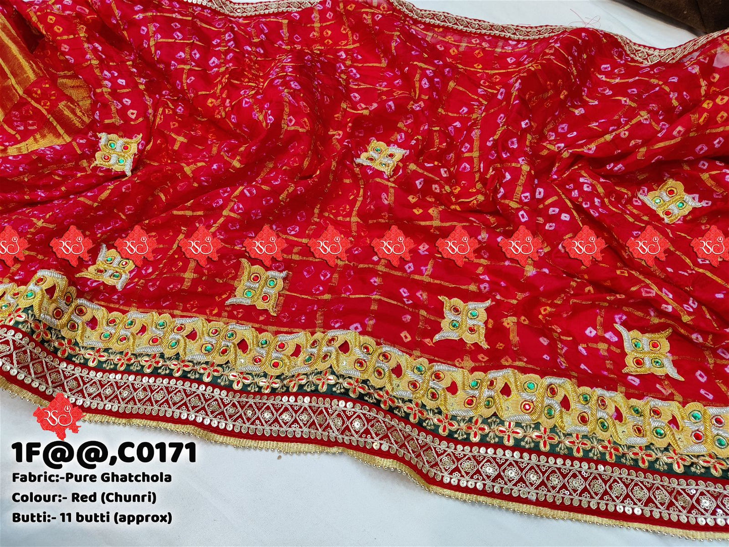 Ranisatiya Marwadi Bandhej Pure Georget/Pure Ojaria/Ghatchola with Bell Butti Open Odhna. - ranisatiyacreation