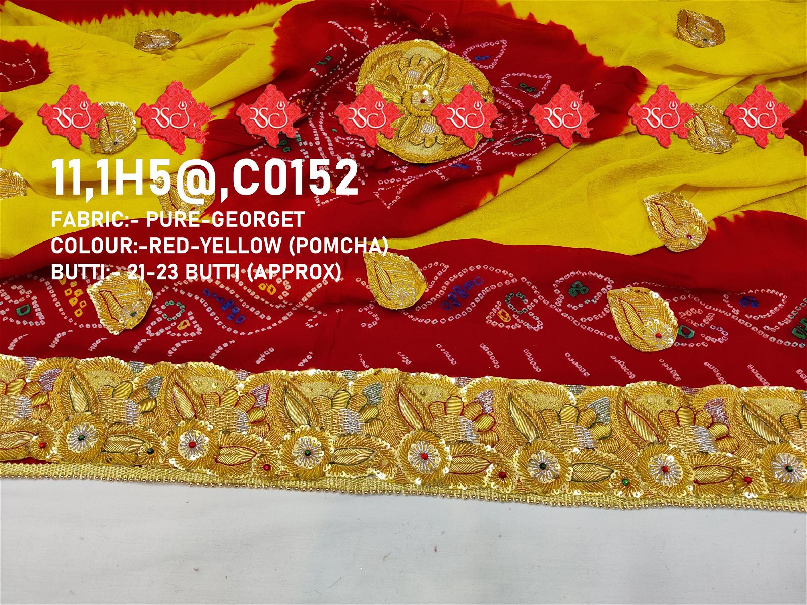 Ranisatiya Marwadi Bandhej Pure Georget/Pure Ojaria with Bell Butti Open  Odhna. - ranisatiyacreation
