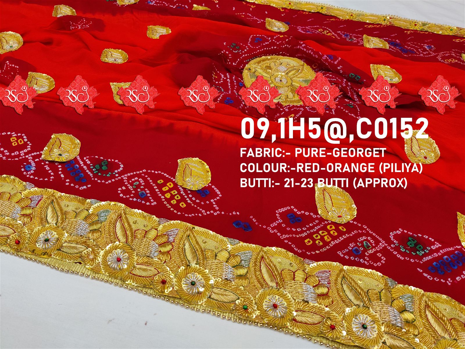 Ranisatiya Marwadi Bandhej Pure Georget/Pure Ojaria with Bell Butti Open  Odhna. - ranisatiyacreation