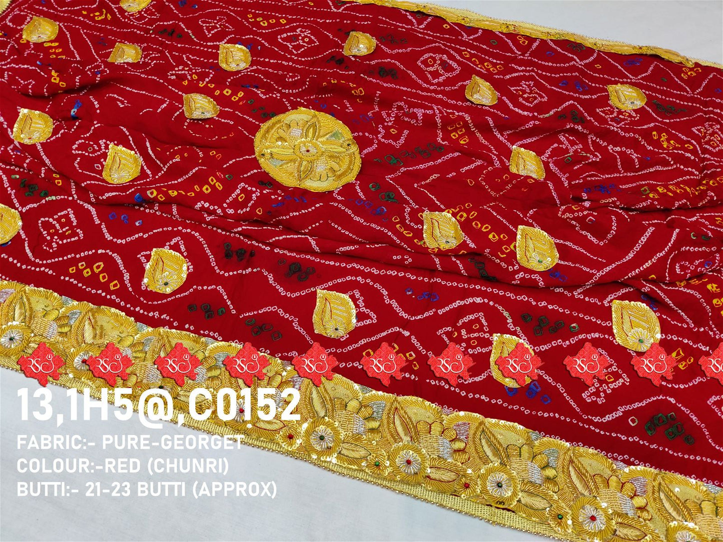 Ranisatiya Marwadi Bandhej Pure Georget/Pure Ojaria with Bell Butti Open  Odhna. - ranisatiyacreation