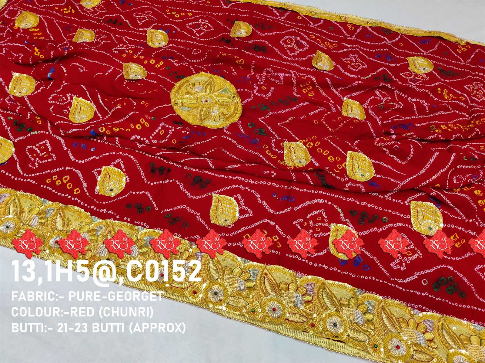 Ranisatiya Marwadi Bandhej Pure Georget/Pure Ojaria with Bell Butti Open  Odhna. - ranisatiyacreation