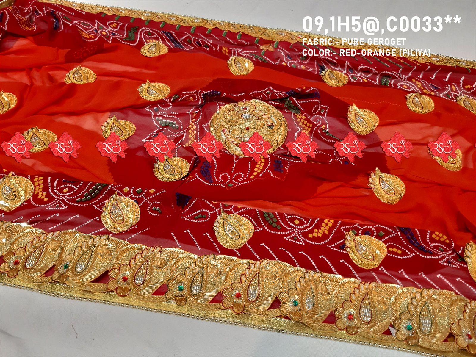 Ranisatiya Marwadi Bandhej Pure Georget/Pure Ojaria with Bell Butti Open  Odhna. - ranisatiyacreation