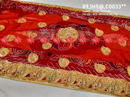 Ranisatiya Marwadi Bandhej Pure Georget/Pure Ojaria with Bell Butti Open  Odhna. - ranisatiyacreation