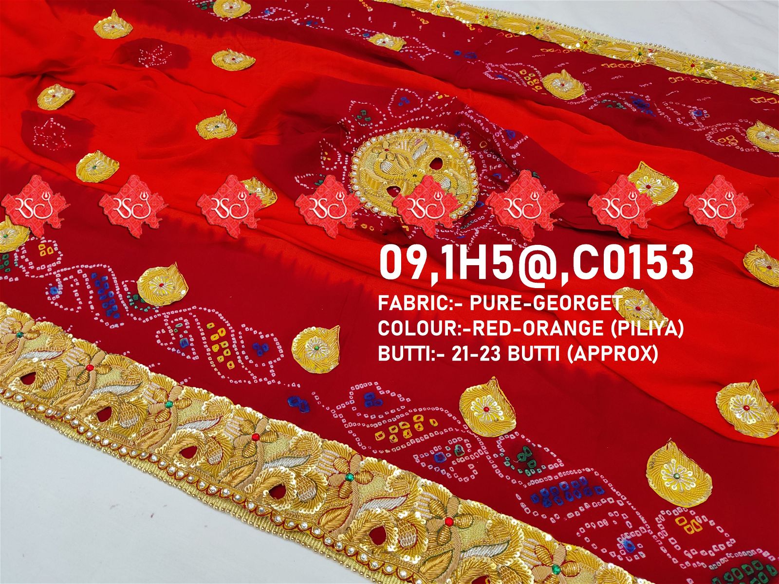 Ranisatiya Marwadi Bandhej Pure Georget/Pure Ojaria with Bell Butti Open  Odhna. - ranisatiyacreation