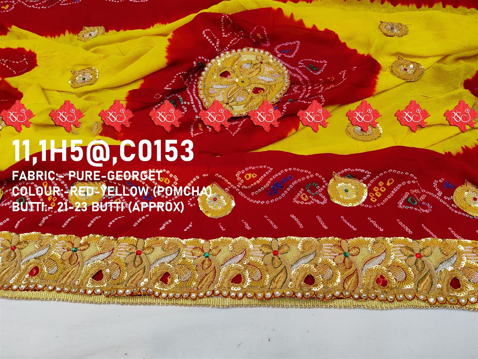 Ranisatiya Marwadi Bandhej Pure Georget/Pure Ojaria with Bell Butti Open  Odhna. - ranisatiyacreation