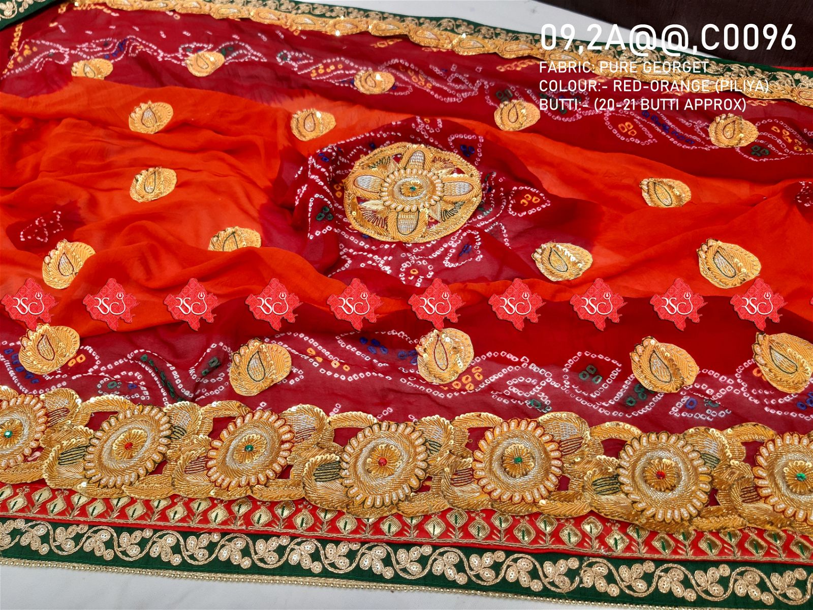 Ranisatiya Marwadi Bandhej Pure Georget/Pure Ojaria with Bell Butti Open  Odhna. - ranisatiyacreation