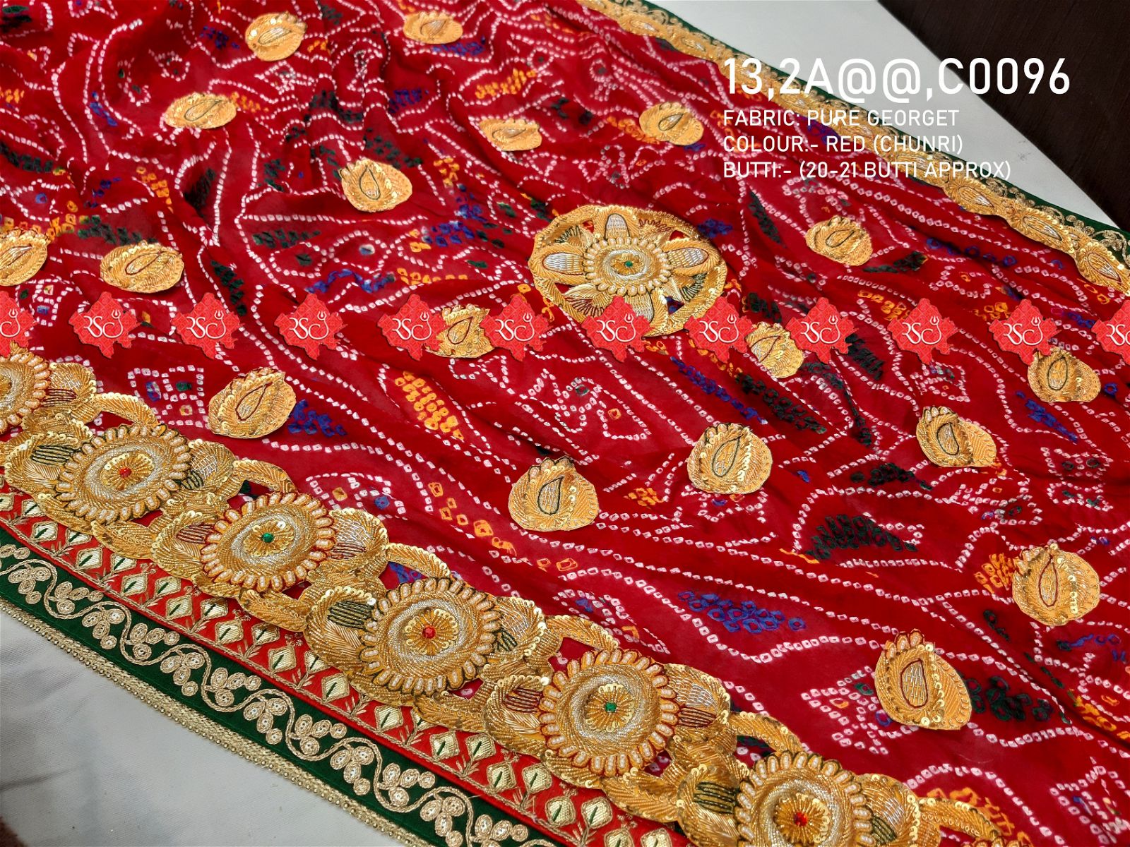 Ranisatiya Marwadi Bandhej Pure Georget/Pure Ojaria with Bell Butti Open  Odhna. - ranisatiyacreation