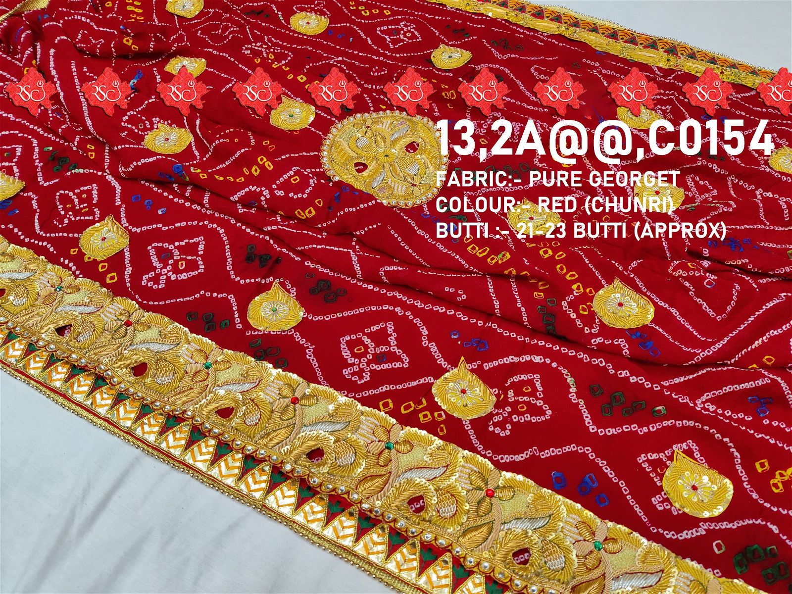 Ranisatiya Marwadi Bandhej Pure Georget/Pure Ojaria with Bell Butti Open  Odhna. - ranisatiyacreation