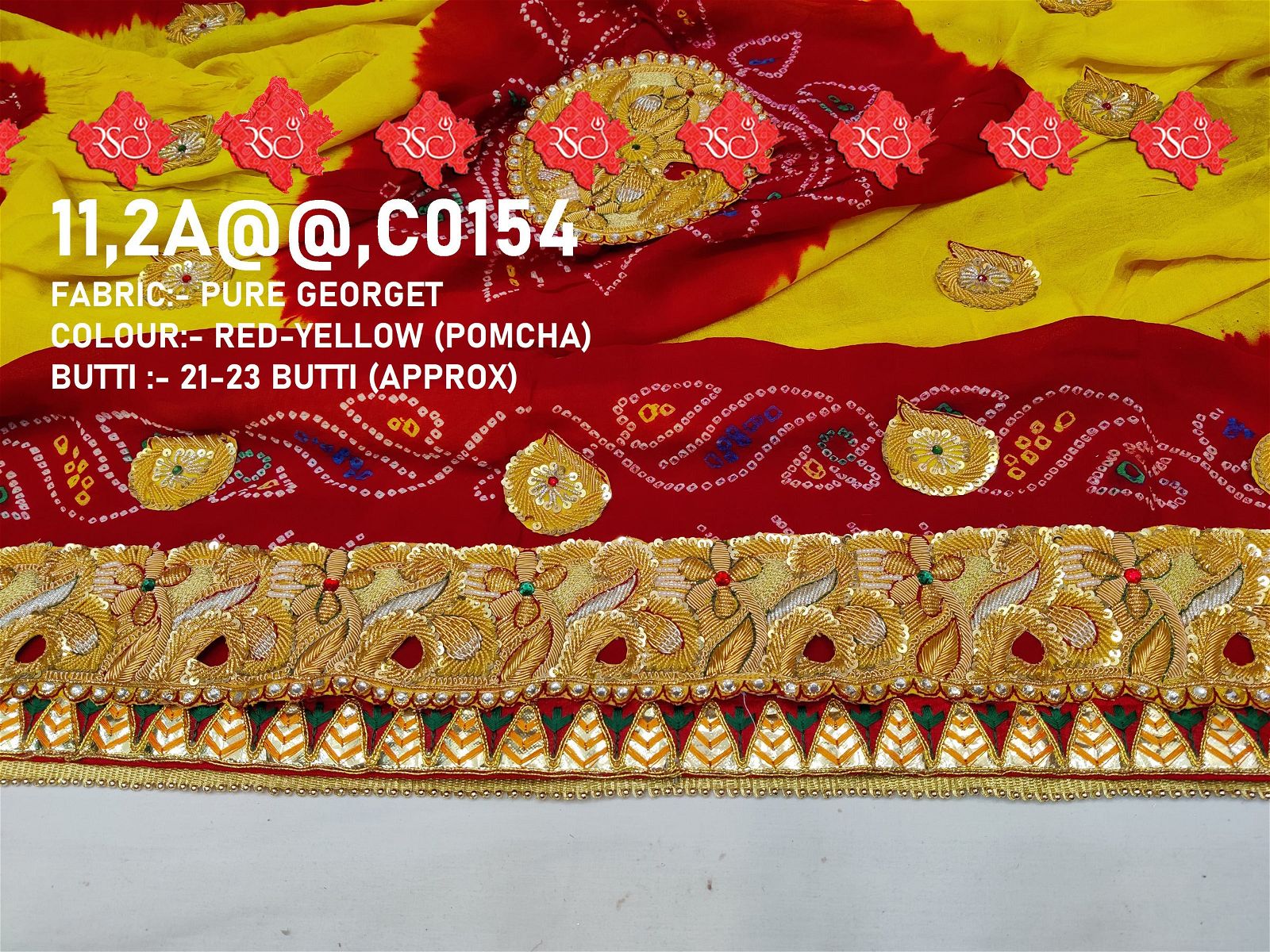 Ranisatiya Marwadi Bandhej Pure Georget/Pure Ojaria with Bell Butti Open  Odhna. - ranisatiyacreation