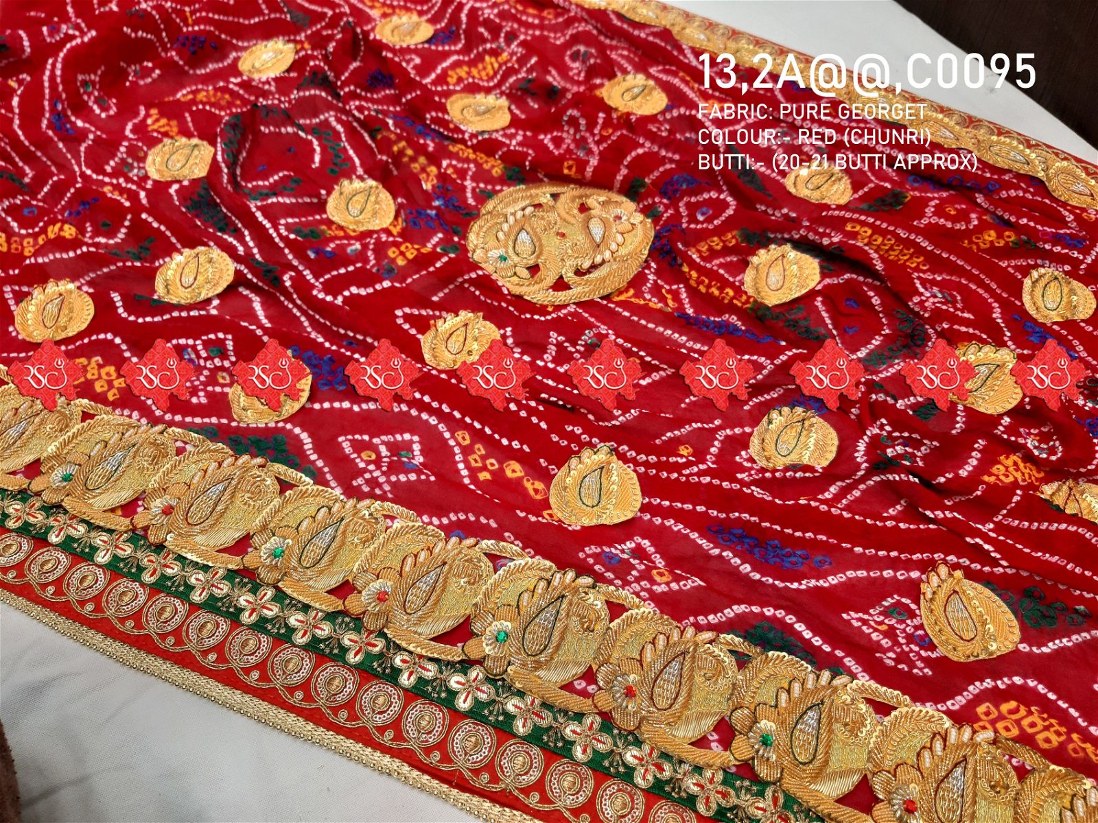 Ranisatiya Marwadi Bandhej Pure Georget/Pure Ojaria with Bell Butti Open Odhna. - ranisatiyacreation