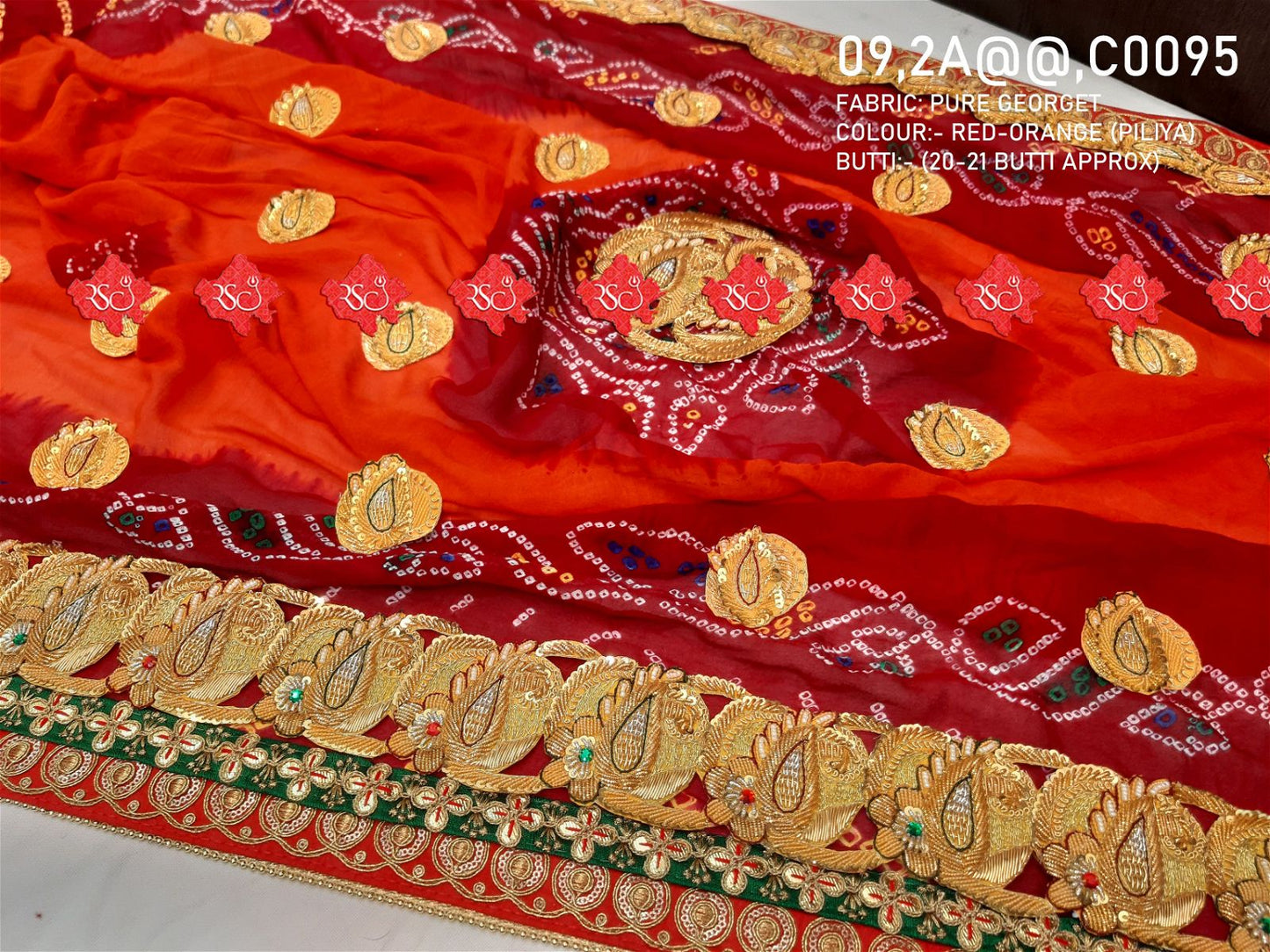 Ranisatiya Marwadi Bandhej Pure Georget/Pure Ojaria with Bell Butti Open Odhna. - ranisatiyacreation