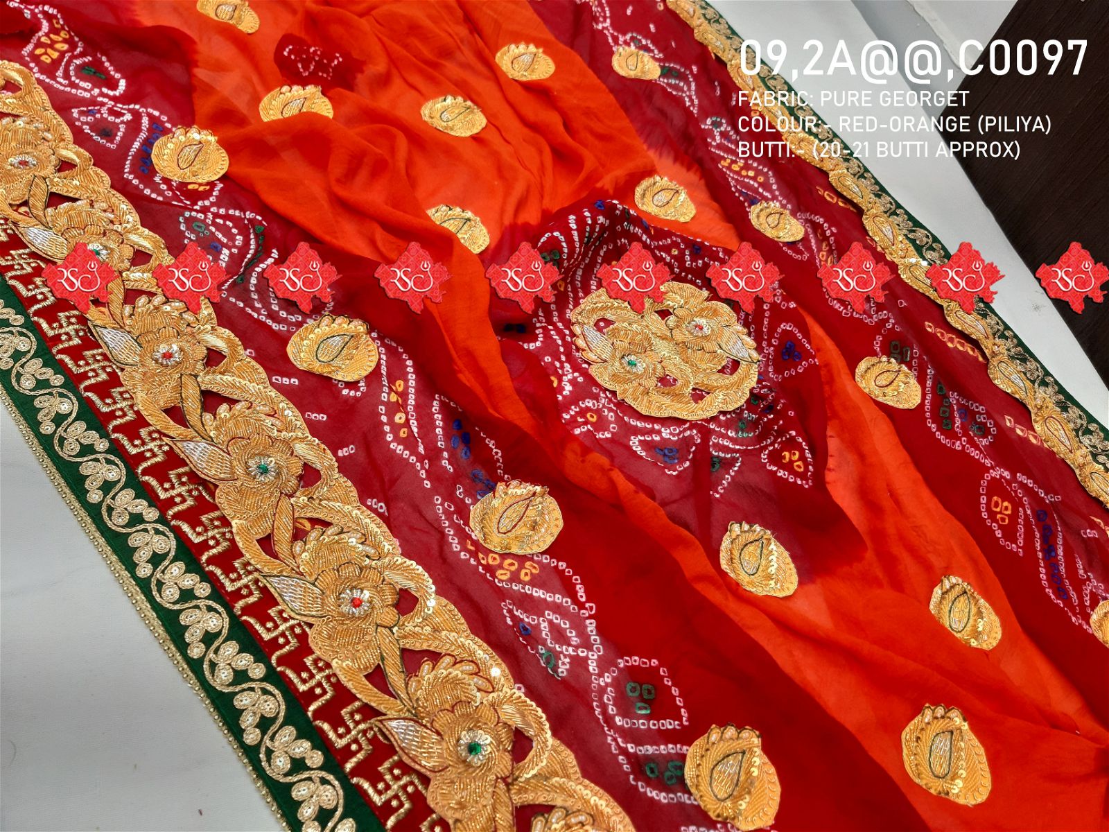 Ranisatiya Marwadi Bandhej Pure Georget/Pure Ojaria with Bell Butti Open Odhna. - ranisatiyacreation
