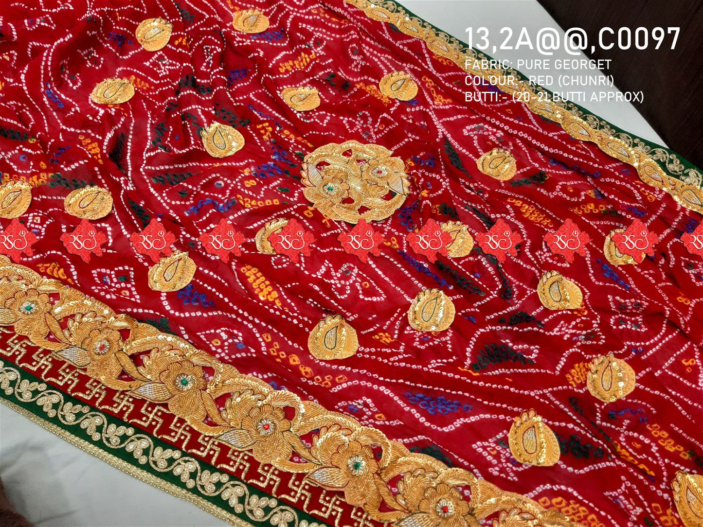 Ranisatiya Marwadi Bandhej Pure Georget/Pure Ojaria with Bell Butti Open Odhna. - ranisatiyacreation