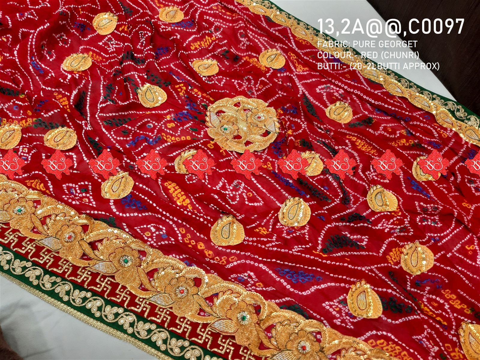 Ranisatiya Marwadi Bandhej Pure Georget/Pure Ojaria with Bell Butti Open Odhna. - ranisatiyacreation
