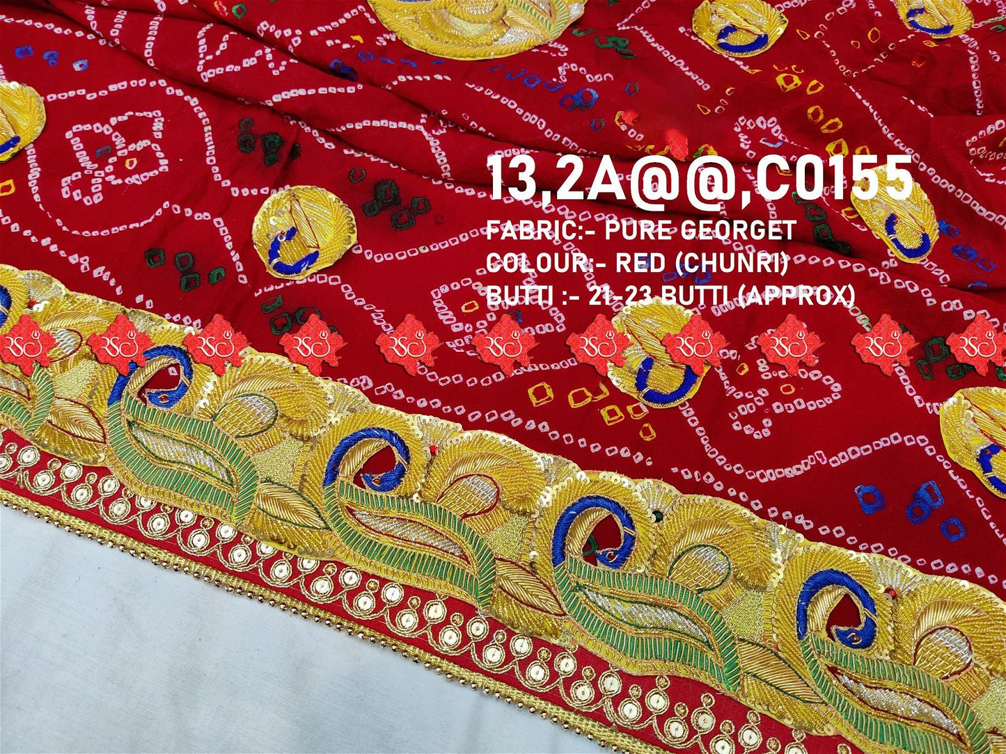 Ranisatiya Marwadi Bandhej Pure Georget/Pure Ojaria with Bell Butti Open Odhna. - ranisatiyacreation
