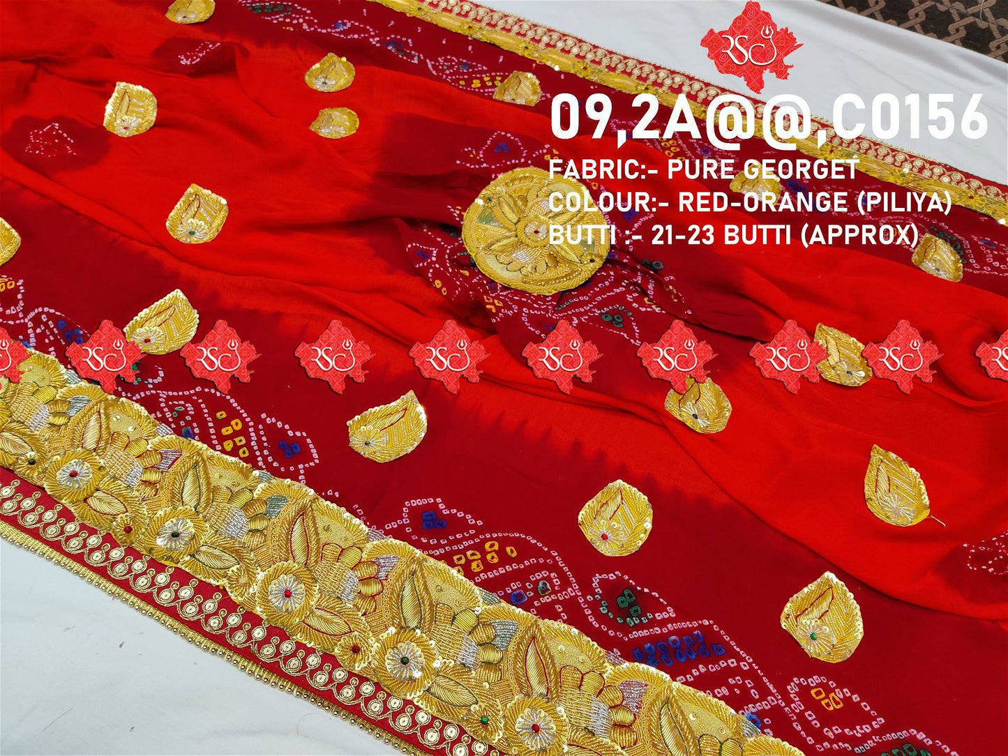 Ranisatiya Marwadi Bandhej Pure Georget/Pure Ojaria with Bell Butti Open Odhna. - ranisatiyacreation