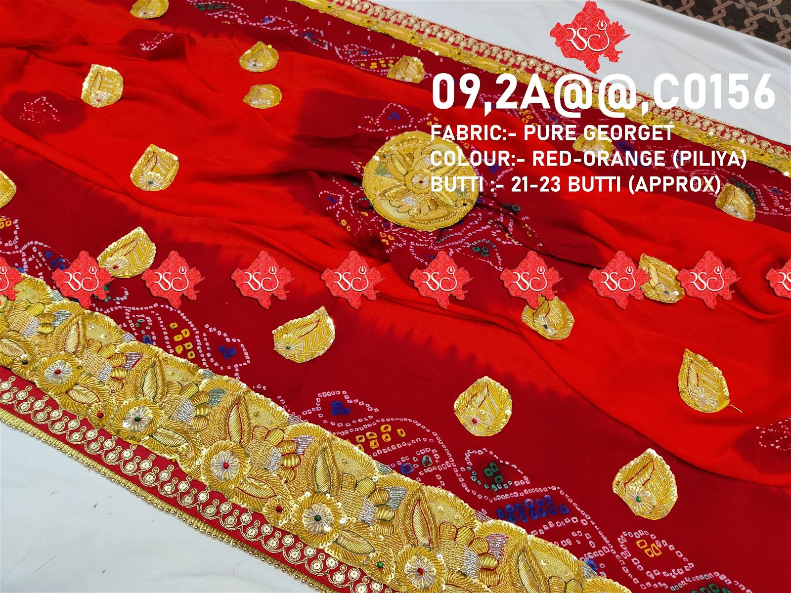 Ranisatiya Marwadi Bandhej Pure Georget/Pure Ojaria with Bell Butti Open Odhna. - ranisatiyacreation