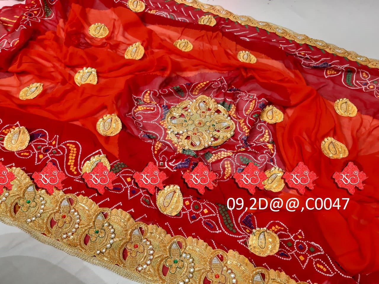 Ranisatiya Marwadi Bandhej Pure Georget/Pure Ojaria with Bell Butti Open Odhna. - ranisatiyacreation
