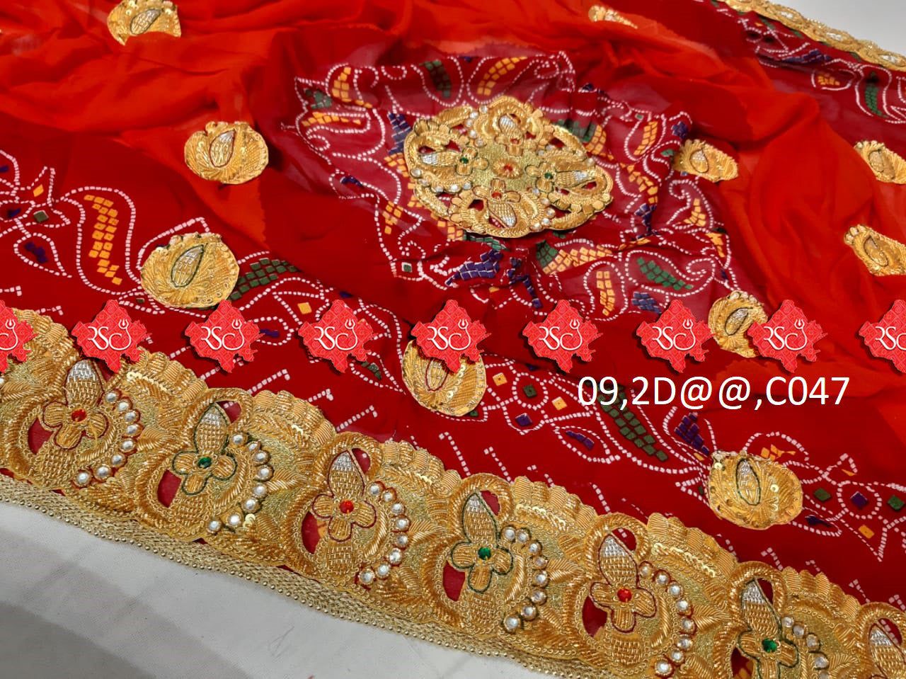 Ranisatiya Marwadi Bandhej Pure Georget/Pure Ojaria with Bell Butti Open Odhna. - ranisatiyacreation