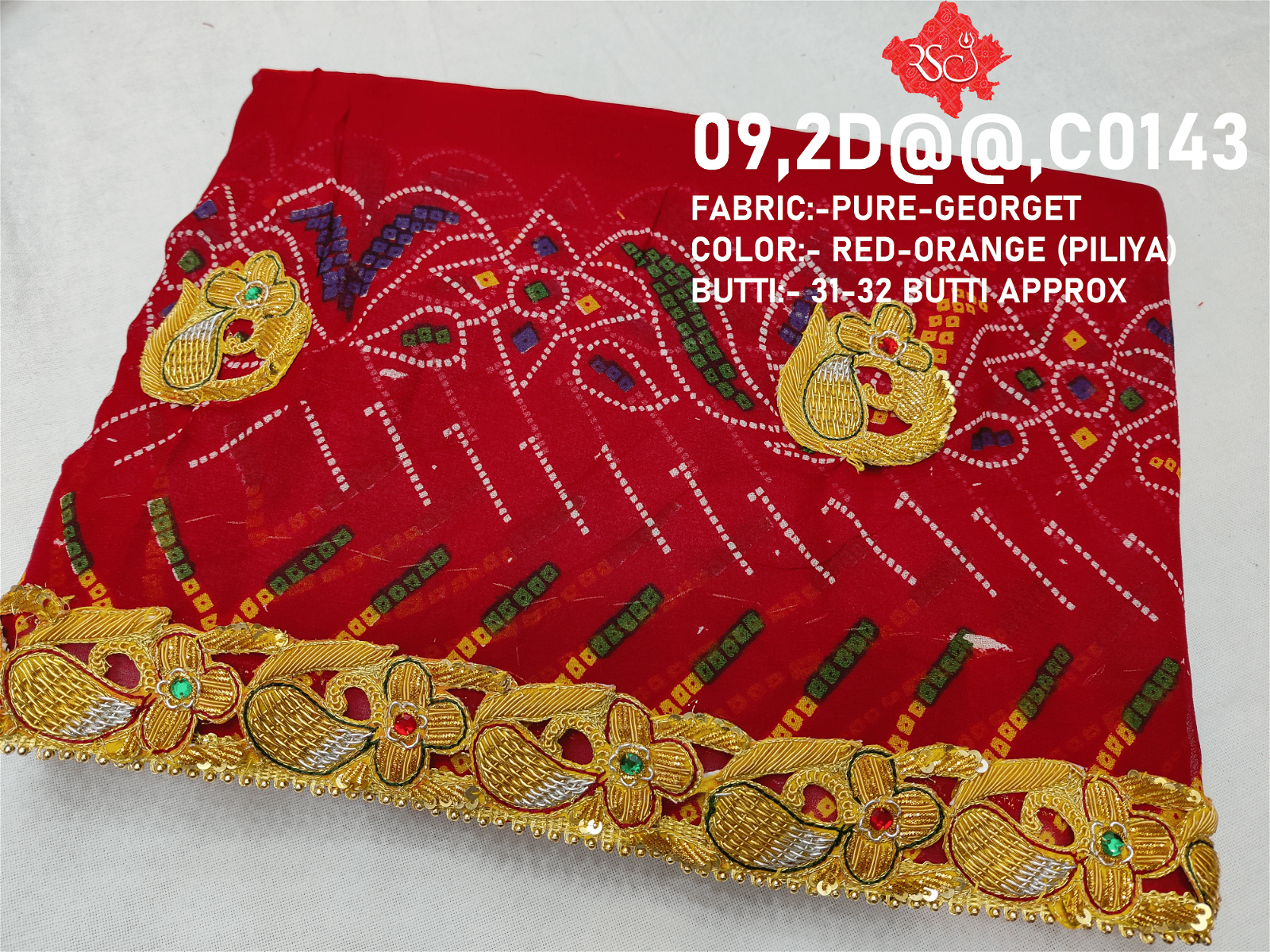 Ranisatiya Marwadi Bandhej Pure Georget/Pure Ojaria with Bell Butti Open Odhna. - ranisatiyacreation
