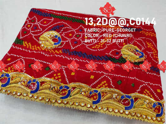 Ranisatiya Marwadi Bandhej Pure Georget/Pure Ojaria with Bell Butti Open Odhna. - ranisatiyacreation