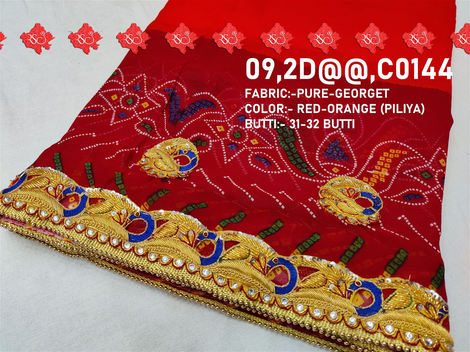 Ranisatiya Marwadi Bandhej Pure Georget/Pure Ojaria with Bell Butti Open Odhna. - ranisatiyacreation