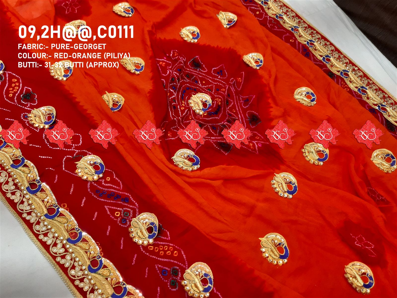 Ranisatiya Marwadi Bandhej Pure Georget/Pure Ojaria with Bell Butti Open Odhna. - ranisatiyacreation