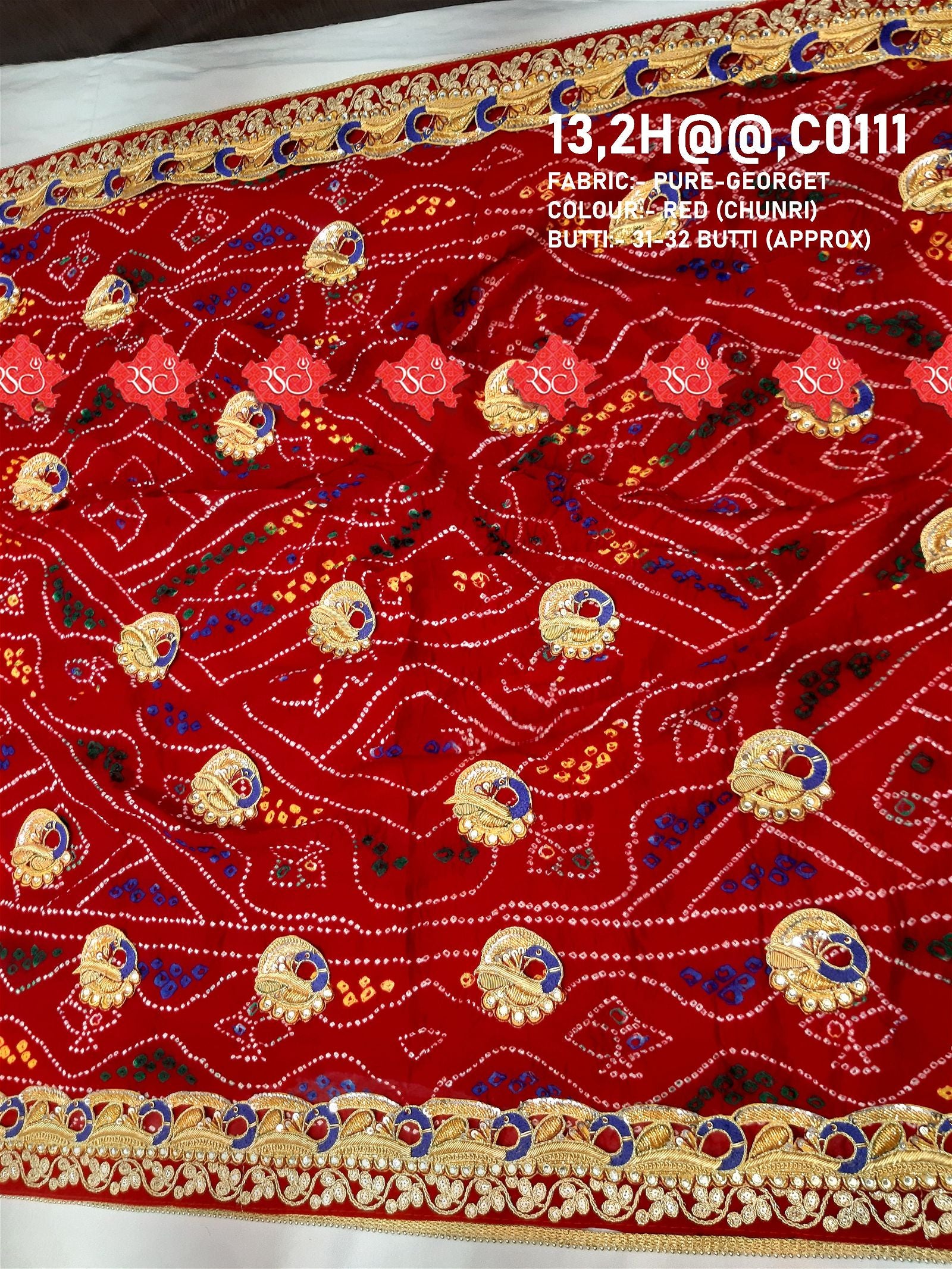 Ranisatiya Marwadi Bandhej Pure Georget/Pure Ojaria with Bell Butti Open Odhna. - ranisatiyacreation