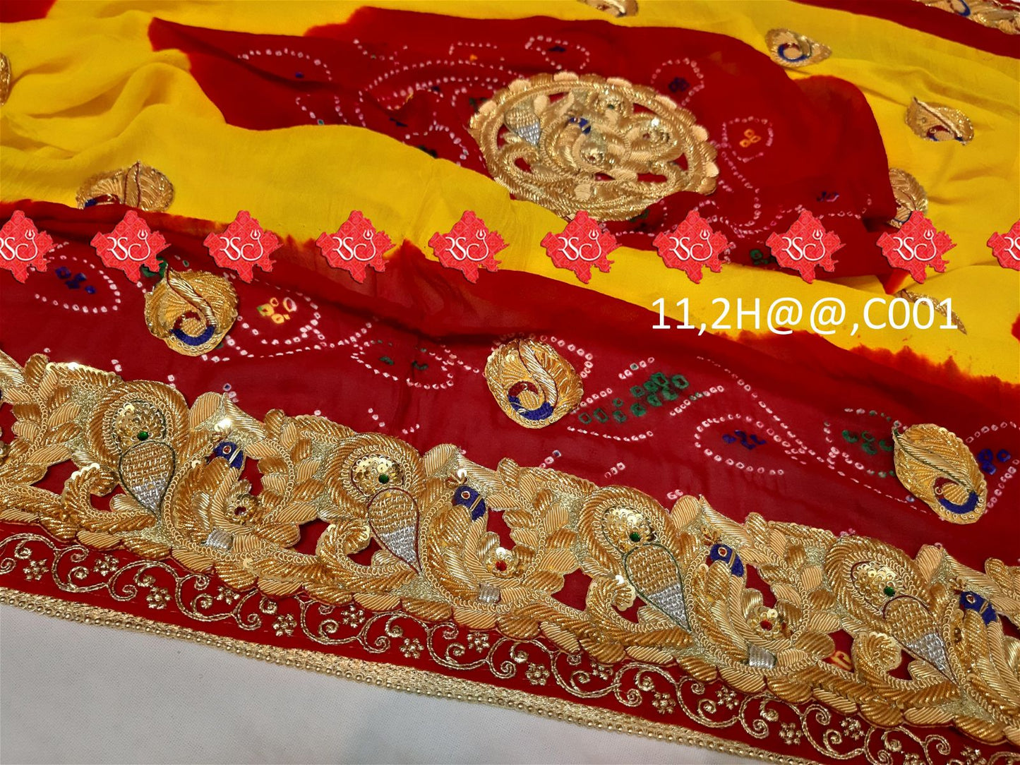 Ranisatiya Marwadi Bandhej Pure Georget/Pure Ojaria with Bell Butti Open Odhna. - ranisatiyacreation