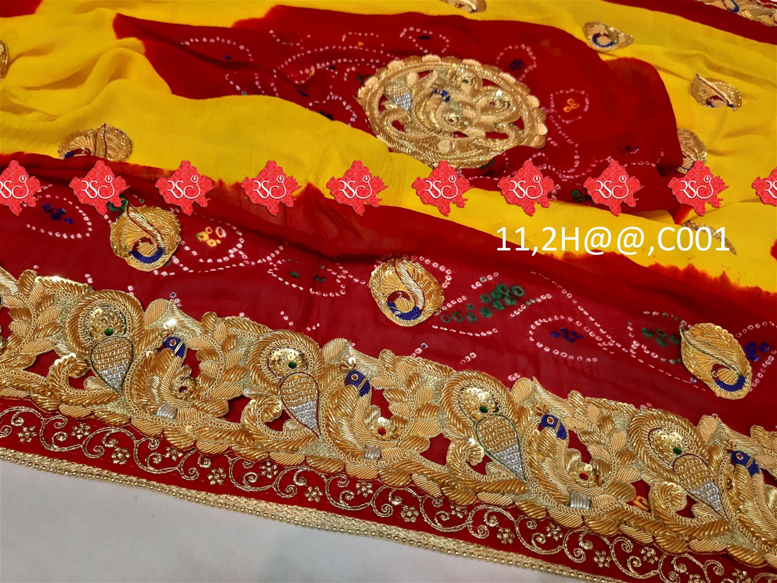 Ranisatiya Marwadi Bandhej Pure Georget/Pure Ojaria with Bell Butti Open Odhna. - ranisatiyacreation