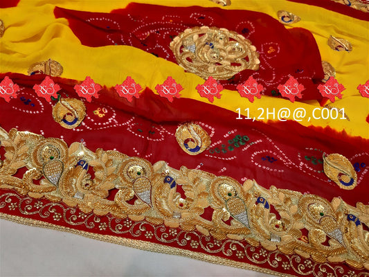 Ranisatiya Marwadi Bandhej Pure Georget/Pure Ojaria with Bell Butti Open Odhna. - ranisatiyacreation