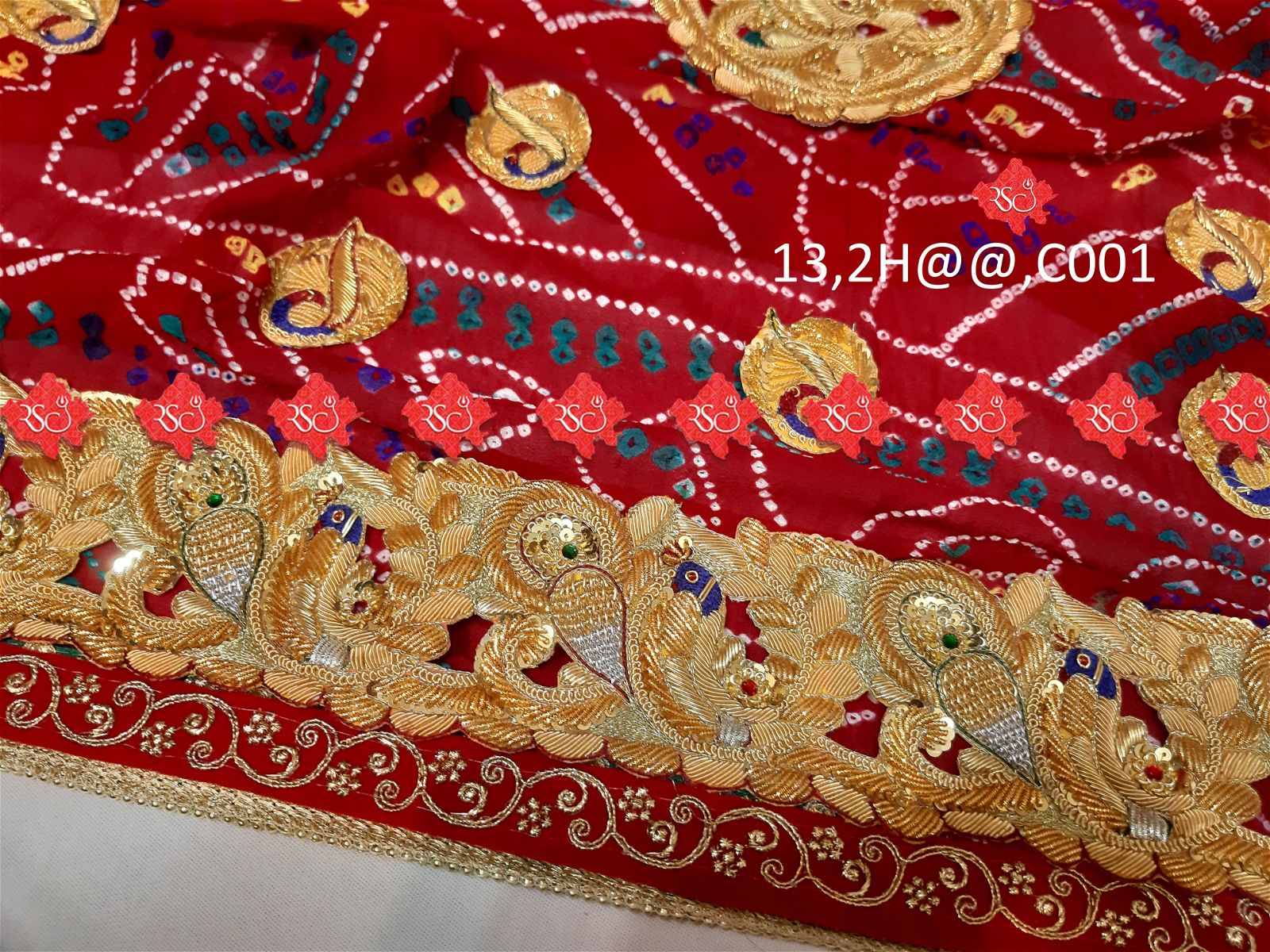 Ranisatiya Marwadi Bandhej Pure Georget/Pure Ojaria with Bell Butti Open Odhna. - ranisatiyacreation