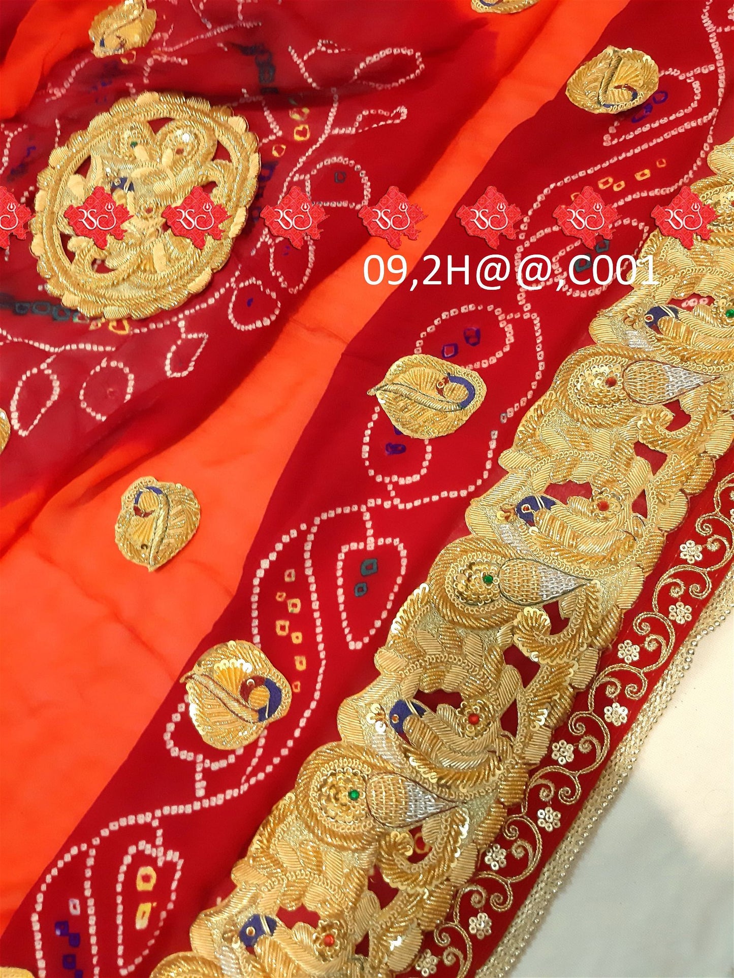 Ranisatiya Marwadi Bandhej Pure Georget/Pure Ojaria with Bell Butti Open Odhna. - ranisatiyacreation