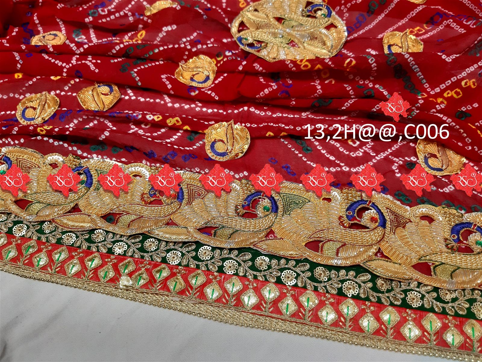 Ranisatiya Marwadi Bandhej Pure Georget/Pure Ojaria with Bell Butti Open Odhna. - ranisatiyacreation