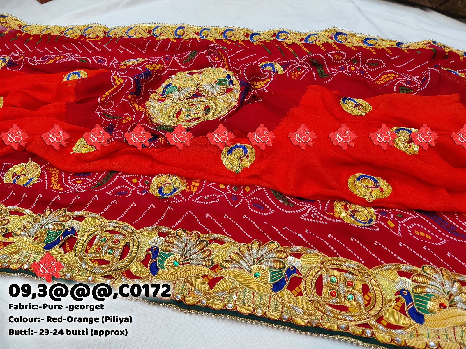 Ranisatiya Marwadi Bandhej Pure Georget/Pure Ojaria with Bell Butti Open Odhna. - ranisatiyacreation