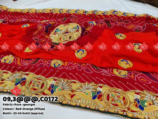 Ranisatiya Marwadi Bandhej Pure Georget/Pure Ojaria with Bell Butti Open Odhna. - ranisatiyacreation