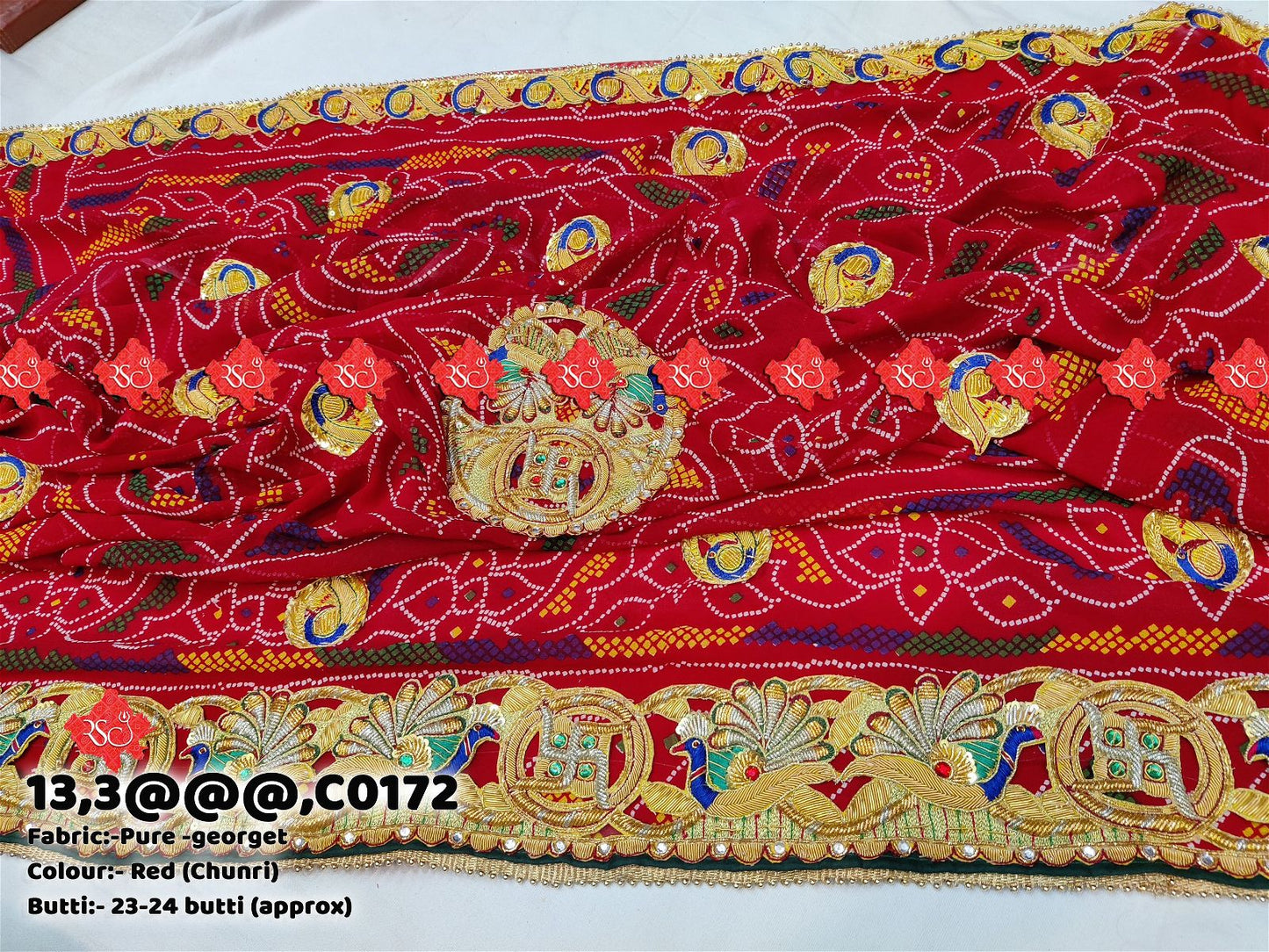 Ranisatiya Marwadi Bandhej Pure Georget/Pure Ojaria with Bell Butti Open Odhna. - ranisatiyacreation