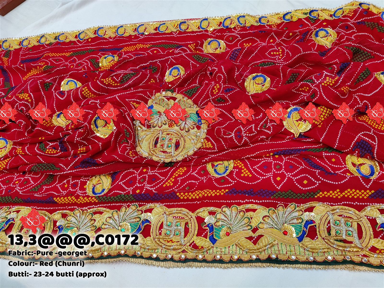 Ranisatiya Marwadi Bandhej Pure Georget/Pure Ojaria with Bell Butti Open Odhna. - ranisatiyacreation