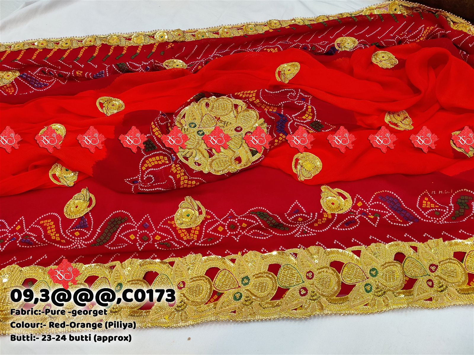 Ranisatiya Marwadi Bandhej Pure Georget/Pure Ojaria with Bell Butti Open Odhna. - ranisatiyacreation