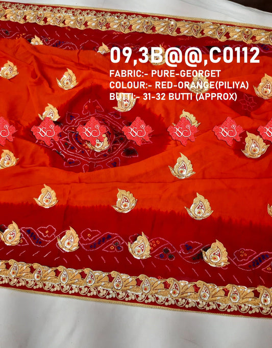 Ranisatiya Marwadi Bandhej Pure Georget/Pure Ojaria with Bell Butti Open Odhna. - ranisatiyacreation