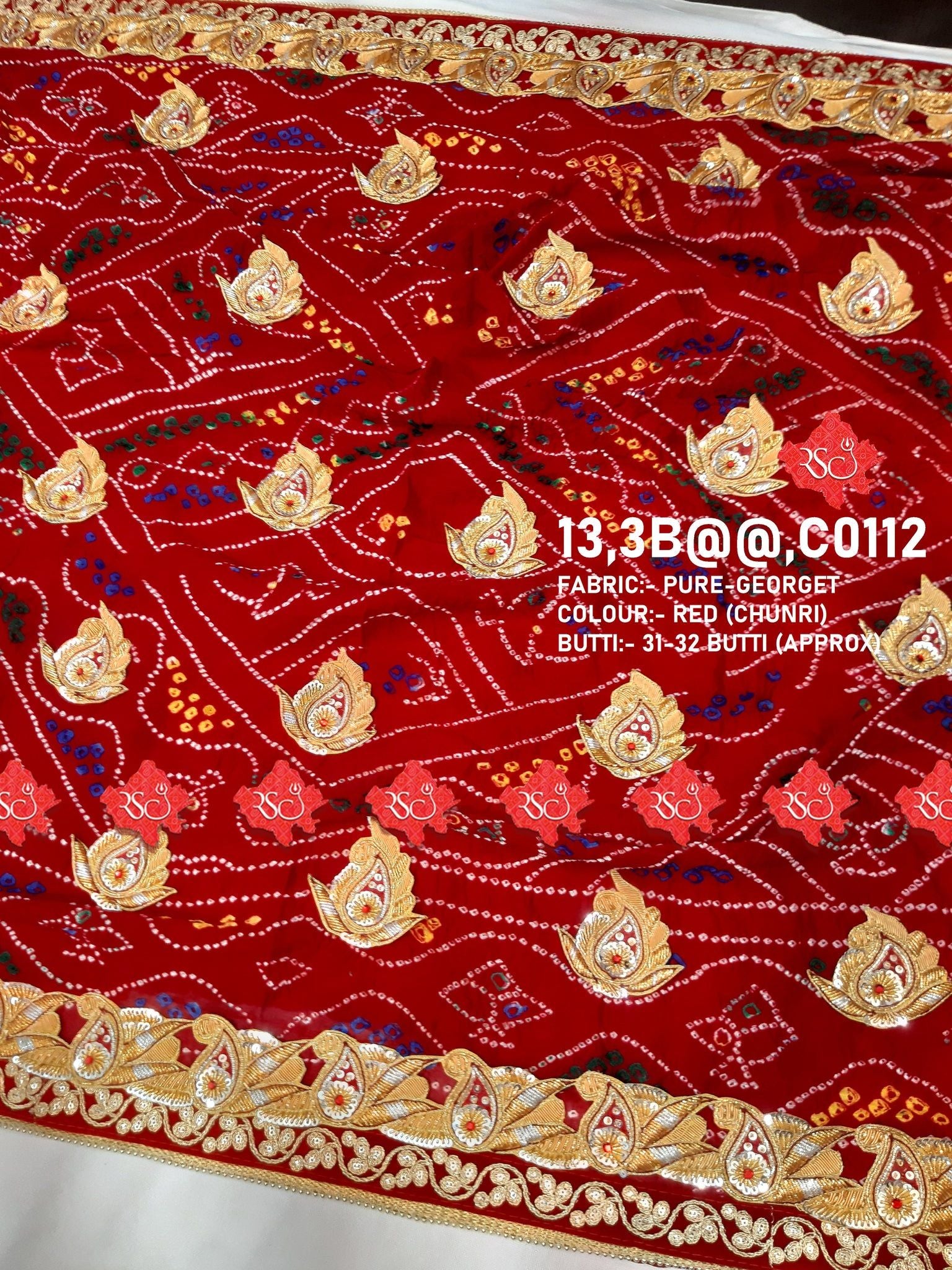 Ranisatiya Marwadi Bandhej Pure Georget/Pure Ojaria with Bell Butti Open Odhna. - ranisatiyacreation