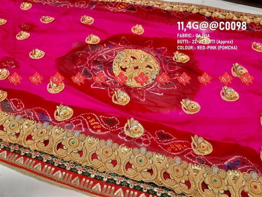 Ranisatiya Marwadi Bandhej Pure Georget/Pure Ojaria with Bell Butti Open Odhna. - ranisatiyacreation