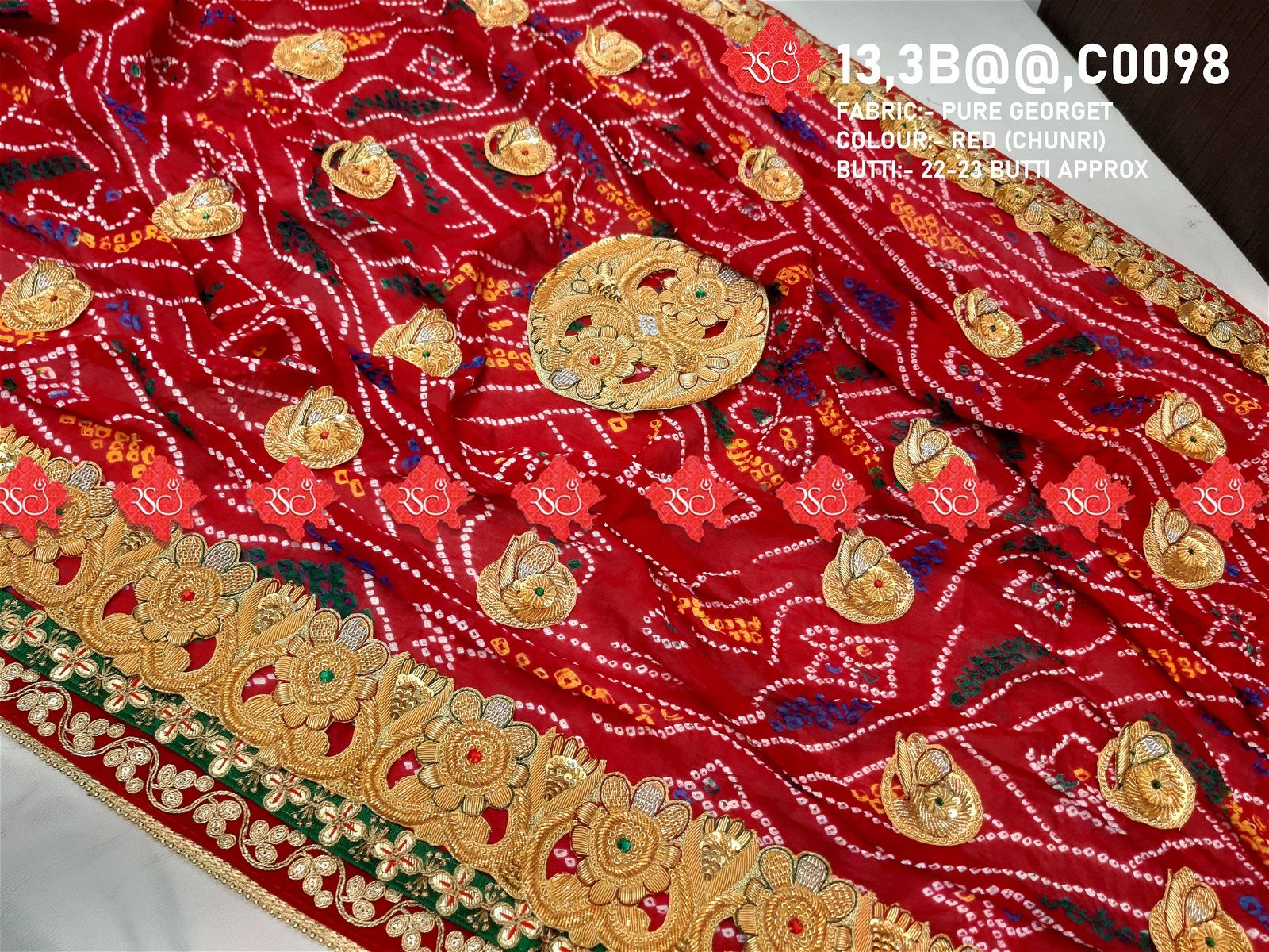 Ranisatiya Marwadi Bandhej Pure Georget/Pure Ojaria with Bell Butti Open Odhna. - ranisatiyacreation