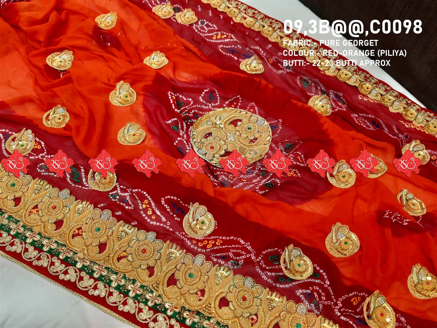 Ranisatiya Marwadi Bandhej Pure Georget/Pure Ojaria with Bell Butti Open Odhna. - ranisatiyacreation