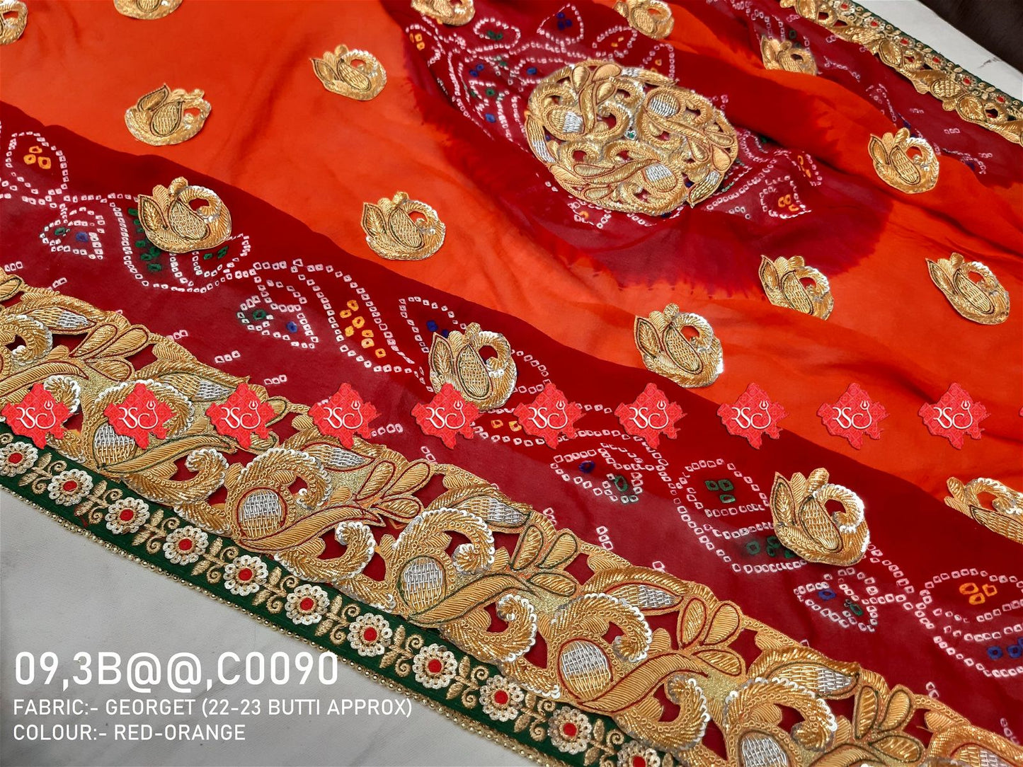 Ranisatiya Marwadi Bandhej Pure Georget/Pure Ojaria with Bell Butti Open Odhna. - ranisatiyacreation